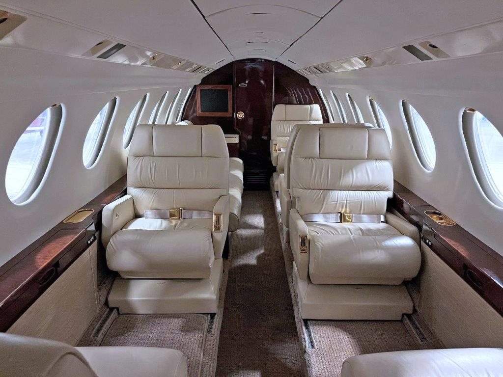 N107CV cabin looking aft, pearl leather club seats